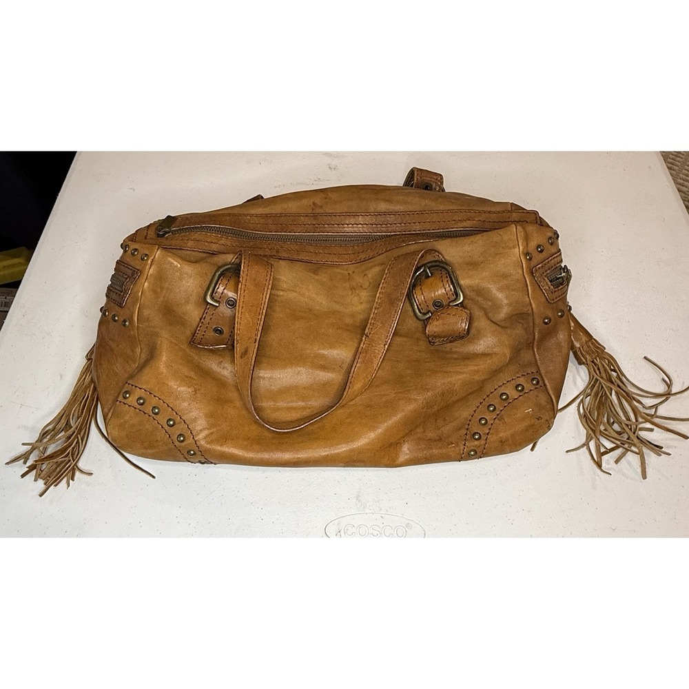 Capaccioli Genuine Leather Handbag Purse Western Tassels Italian Made Brown